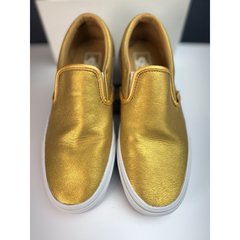 Vans Off The Wall Gold Metallic Foil Slip-On Shoes Womens Sz 8.5/Mens Sz 7
